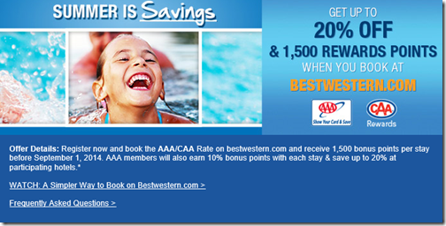 BestWestern summer 2014 AAA 1500 points