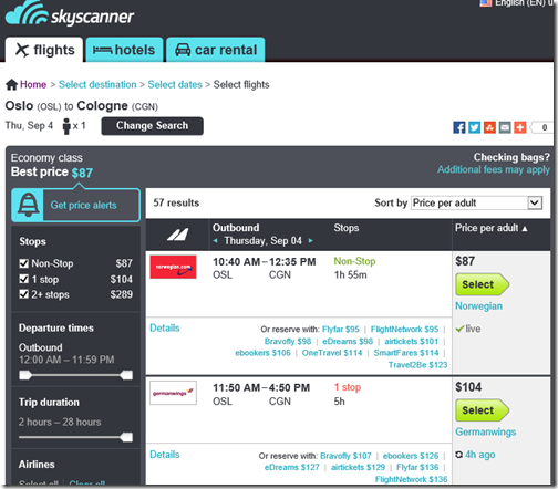 Skyscanner OSL-CGN