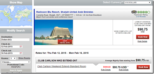 Carlson Sharjah 4-for-2 rate