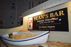 a boat in front of a bar