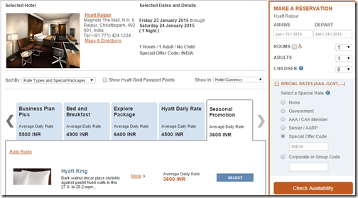 Hyatt Raipur seasonal rate