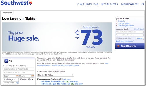 Southwest fare sale