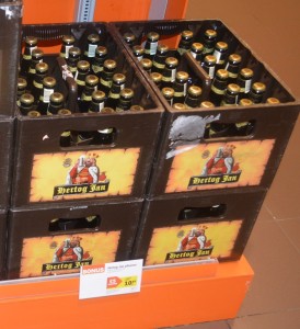 a crate of beer in a store