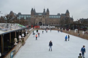 a group of people ice skating