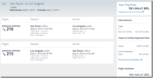 GRU-LAX $522 AA