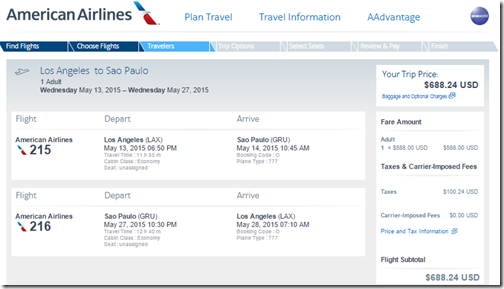 LAX-GRU $688 AA May 13-27-2015