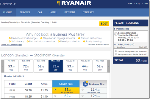 RyanAir London STN NYO Stockholm $54