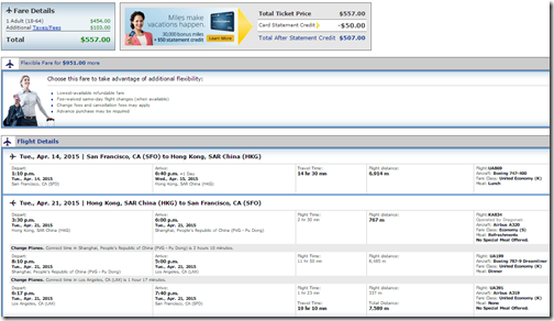 SFO-HKG UA $557 April 2015