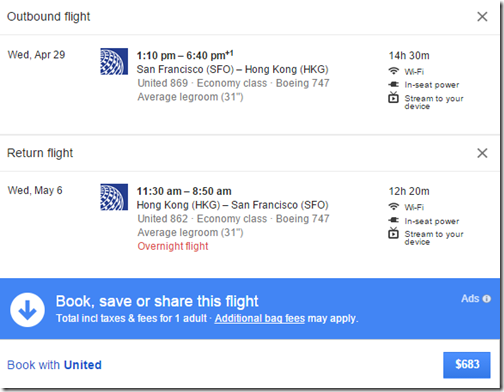 SFO-HKG UA nonstop $683