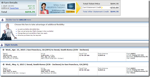 SFO-ICN Seoul UA April15-May6 $695