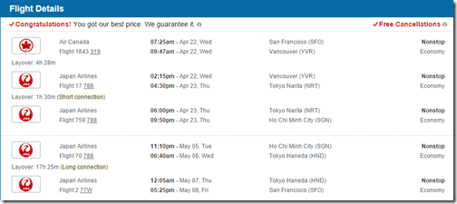 SFO-SGN April22-May7-2015-JAL $732