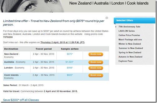 Air New Zealand 75 sale