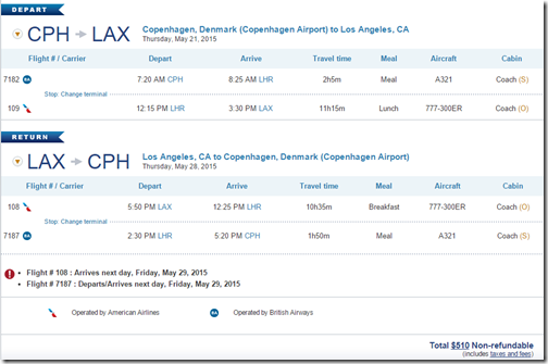 CPH-LAX US May15 $510