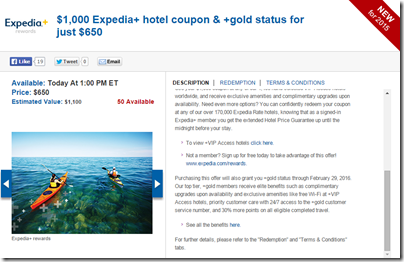Expedia $1000 for $650 Daily Getaways