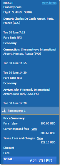 JFK-CDG $622 Aeroflot June15