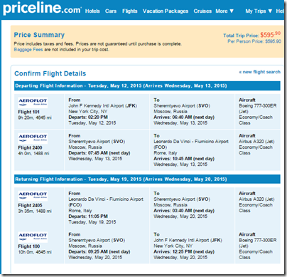 JFK-FCO $596 Aeroflot May15