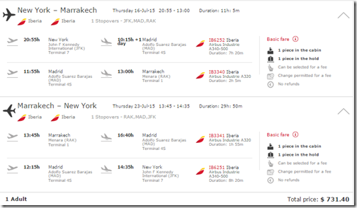 JFK-RAK Iberia $774 July15