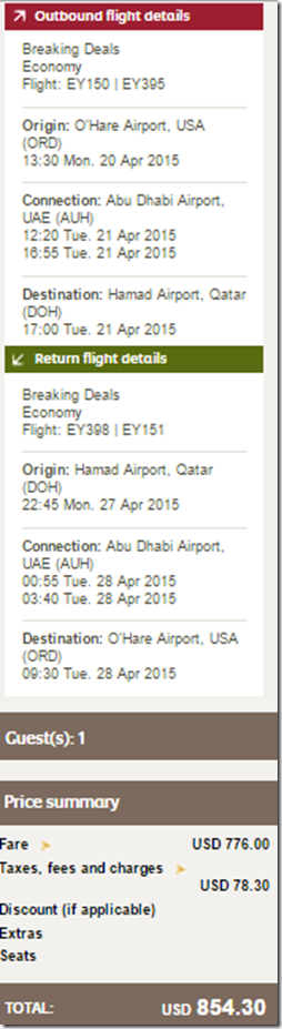 ORD-DOH Etihad $854 April15