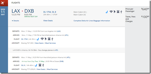 SFO-DXB Delta $741 May15