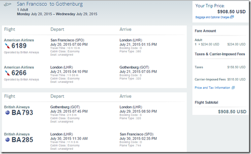 SFO-GOT BA $909 July15