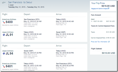 SFO-SEL AA $615 May15