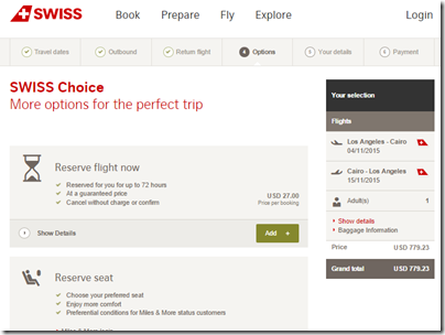 LAX-CAI $780 Swiss Nov15