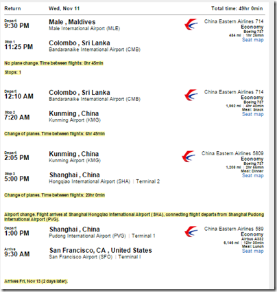 SFO-MLE-2 $901 ChinaEastern