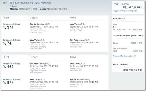 GIG-SFO $529 AA Sep 15