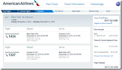 JFK-CUN $318 AA Dec 15