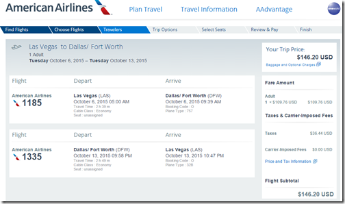 LAS-DFW $147 American Sep15