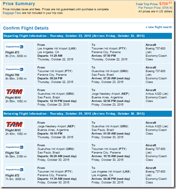 LAX-AEP Copa Tam $705 Priceline