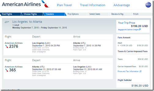 LAX-ATL $197.20 AA