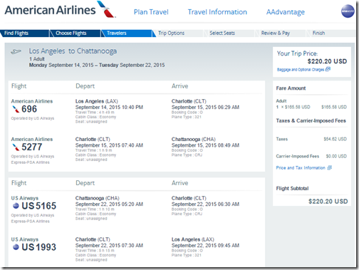 LAX-CHA AA $221 Sep15