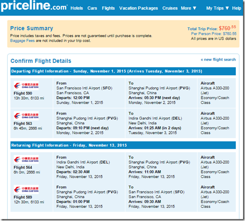 SFO-DEL $761 China Eastern Nov15