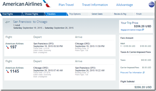 SFO-ORD $207 AA Sep15