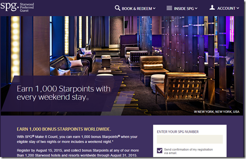 SPG weekend night 1,000 points to August 31, 2015 and preview of ...
