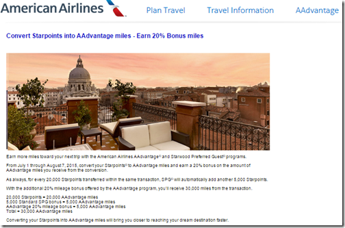 SPG-AA miles bonus Summer 2015