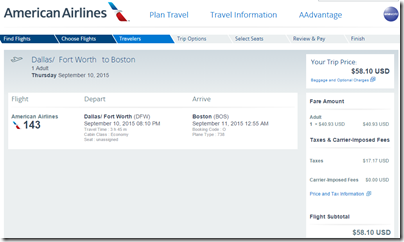 DFW-BOS $58 one way AA