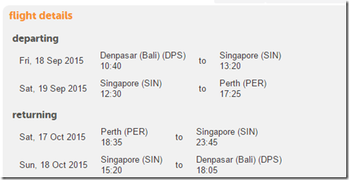 DPS-PER Tiger Air itinerary