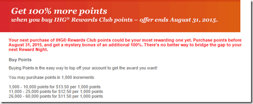 IHG buy points 100 bonus Aug15