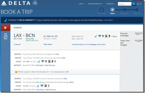 LAX-BCN Delta $624 Aug25-31