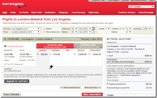 LAX-LGW Norwegian $298 Nov 3