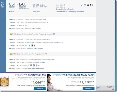 LAX-USH DL $830-2 Nov 10-17