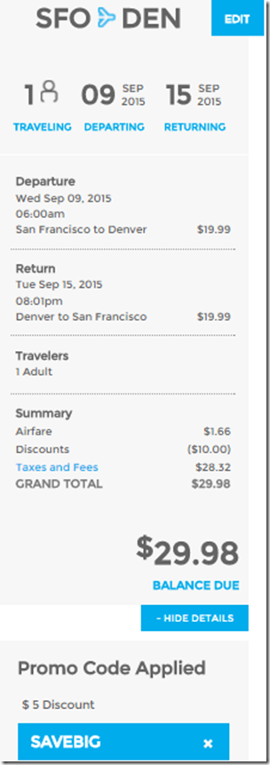 SFO-DEN $30 Sep9-15 Frontier