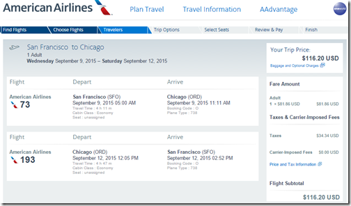 SFO-ORD $116.20 AA Sep9-12