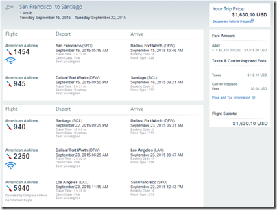 SFO-SCL $1630 BIZ Class