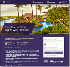 SPG Sheraton Free Weekend 9-15