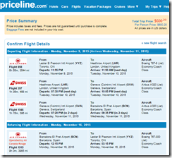 YYZ-BCN AC $600 Priceline Nov15