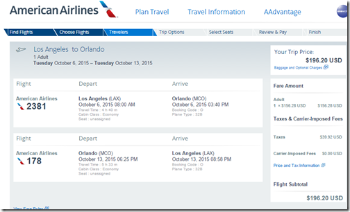 LAX-MCO $196 AA Oct6-13