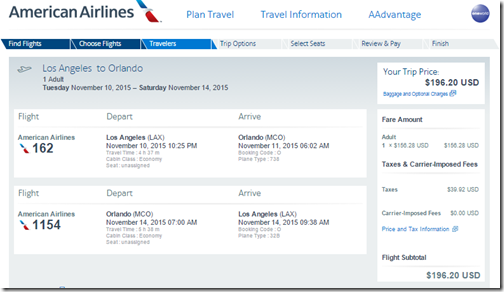 LAX-MCO AA $196 Nov 10-14